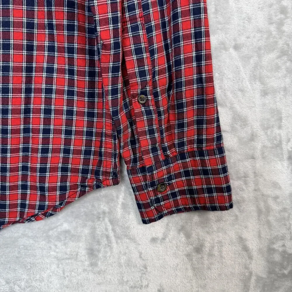 J.Crew Shirt Mens Medium Red Navy Plaid Brushed Twill Button Down Long Sleeve